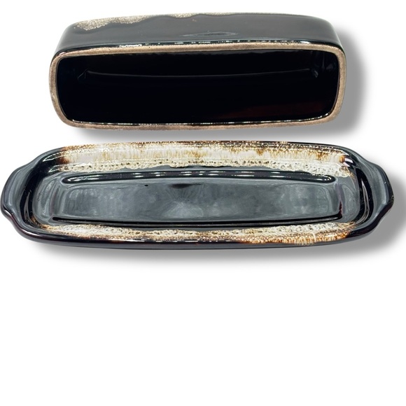 Pfaltzgraff Vintage Brown Glaze Drip Gourmet Stoneware Covered Butter Dish 7.75" - Picture 6 of 10